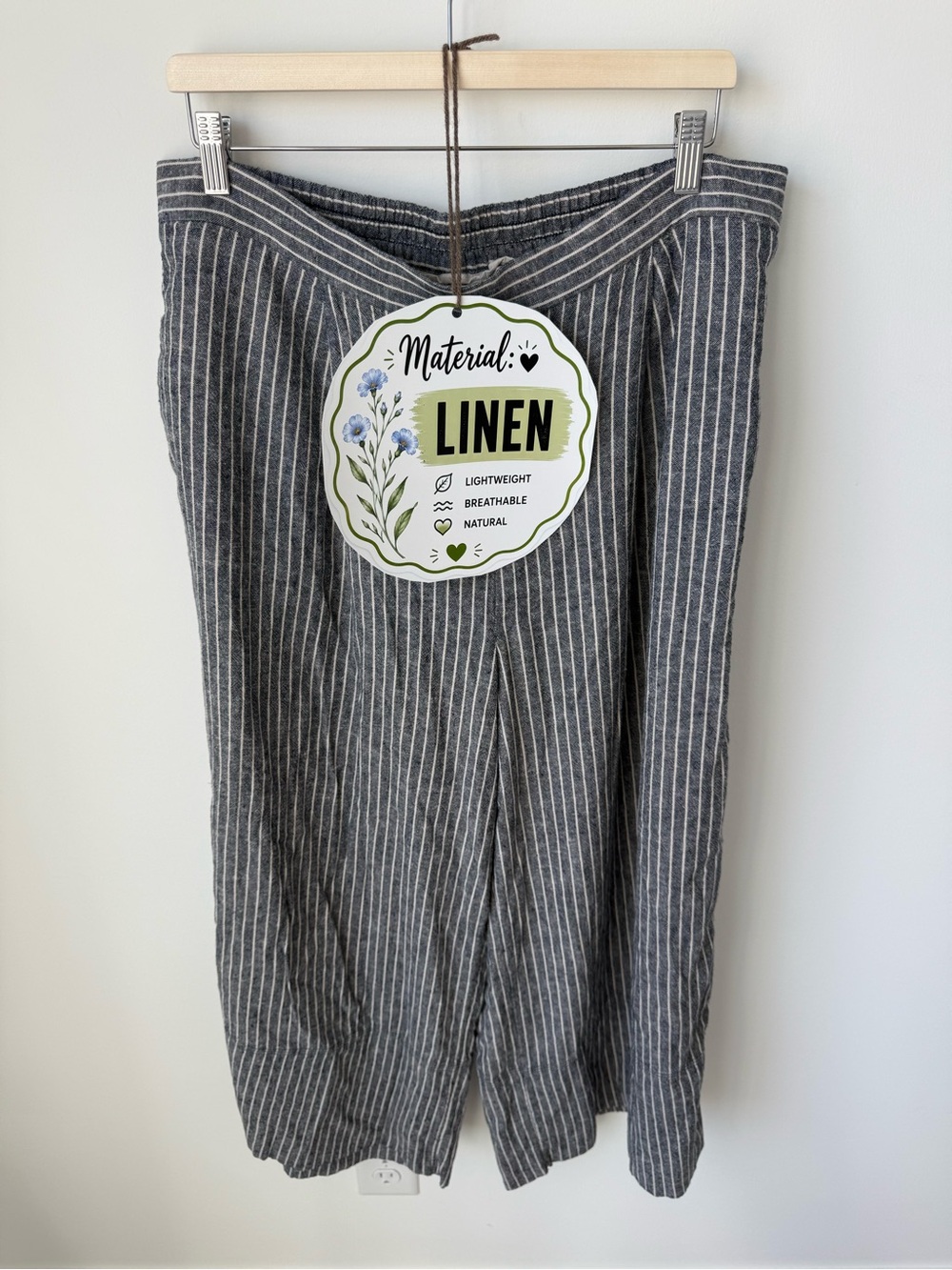 Banana Republic Linen-Blend Gray Pinstripe Women's Pants | L